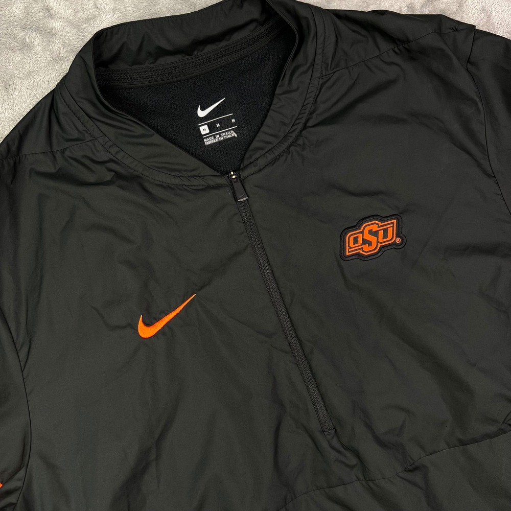 Nike On-Field Oklahoma State Windbreaker Men M Black Orange 1/4 Zip Blade Collar